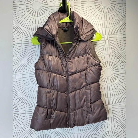 Zara Kids Girls Puffy Brown Vest Detachable Hood Size XL Snap Pockets - Picture 1 of 7